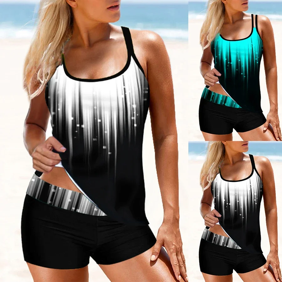 

Women's High-quality Two-piece Swimsuit, White Meteor Beam Printed Vest, Lace Up Sexy Beach Swimsuit S-6XL