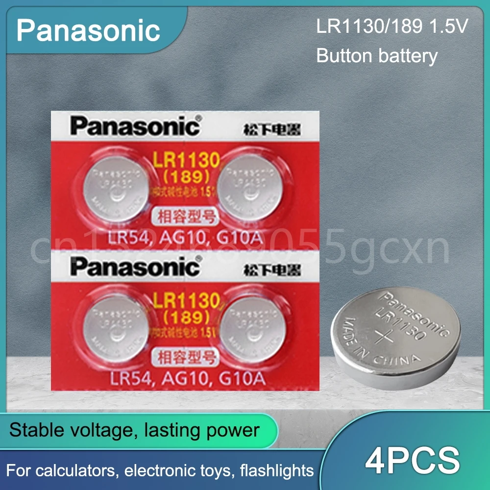 Щелочная батарейка Panasonic 189 LR1130 AG10 SR1130 389 LR54 SR54 1,5 V, 4 шт.