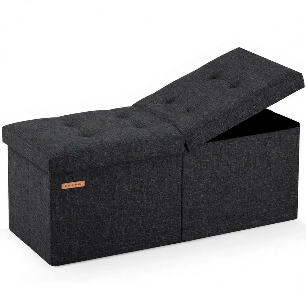 

Черный льняной пуфик-оттоманка с откидной крышкой для небольшой подставки для ног, идеально подходит для спален