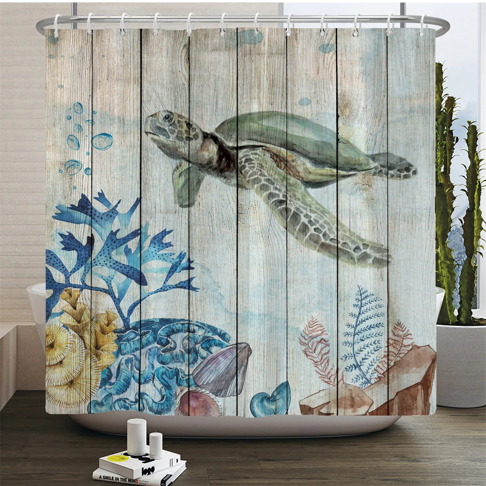 Creative Shower Curtains Printed Ocean Turtle Waterproof Bathroom Curtain Home Decor Polyester Bath Shower Curtain With Hooks