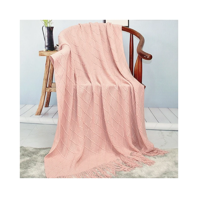 

New Knitted Blanket Autumn Winter New Nordic Soft and Comfortable Non-Pilling Knitted Blanket Office Vintage Diamond Tassel Blan