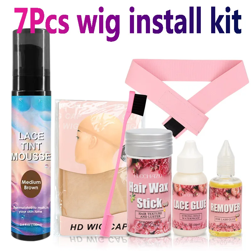 Flechazo Pro Wig lem depan renda, Wig ekstra tahan renda, lem depan, perekat rambut, tongkat lilin, kuas tepi, Kit instalasi Wig Hd