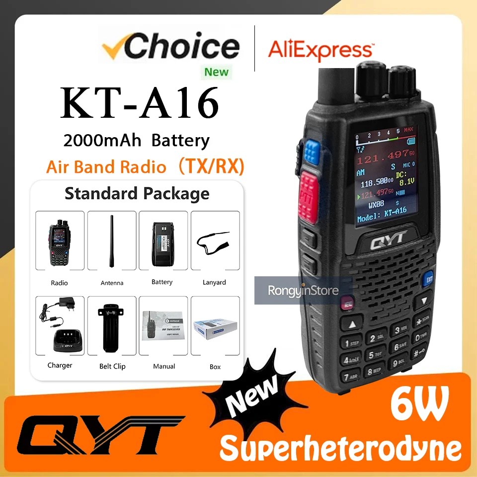 

QYT KT-A16 6W 118-136MHz Aviation Transmitter Band Radios NOAA Weather Long Distance Handheld VOX Transmit Air HT Walkie Talkies