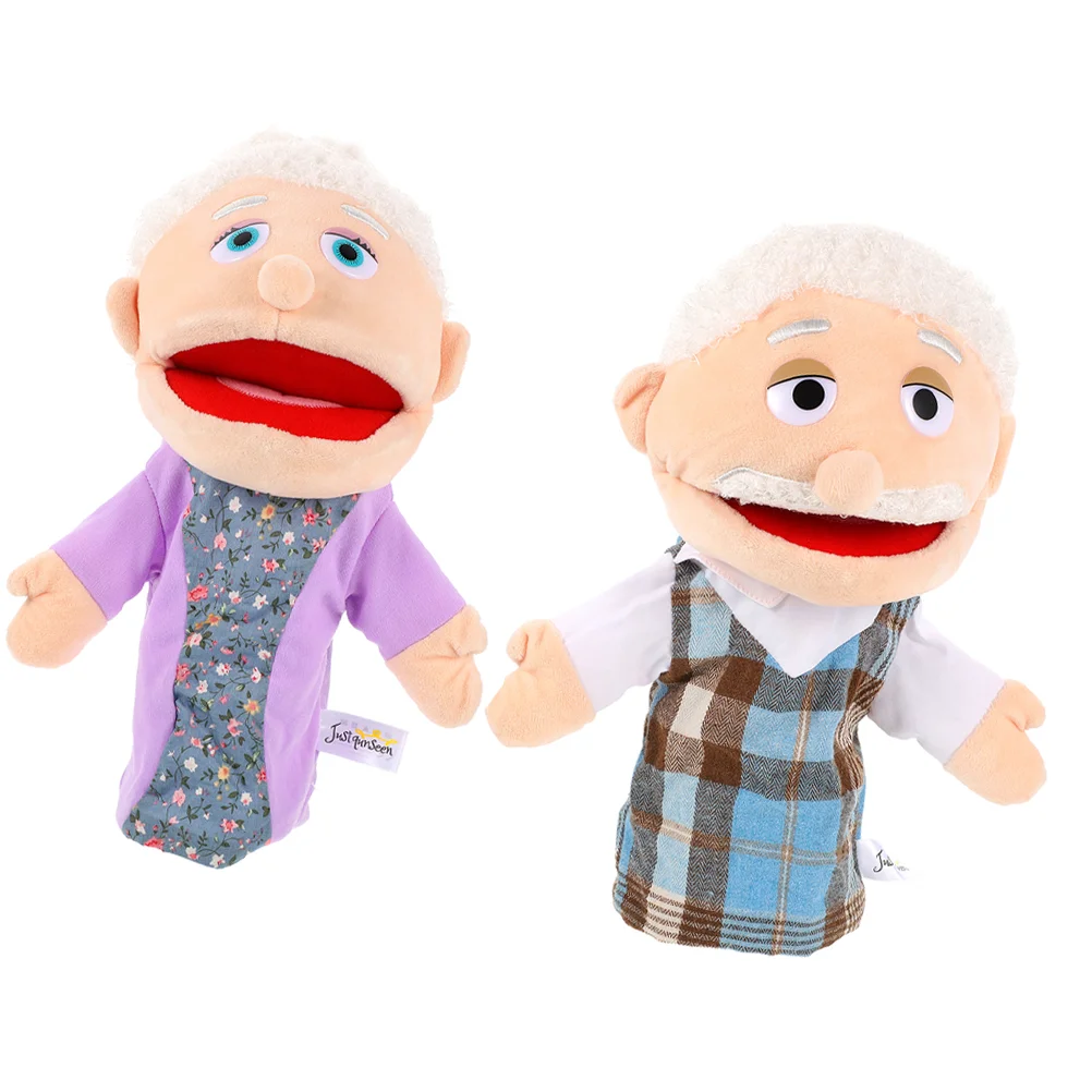 2 Pcs Hand Puppet Toys Grandpa Grandma Character Cotton Educational Decorative Figure Kids Role Playing Interactive Creative