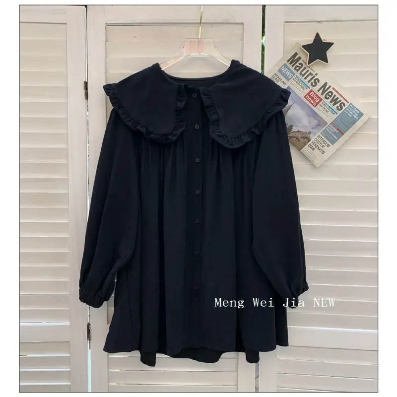 Sweet Shirt Large Autumn Top Jin Early Autumn French Doll Neck Shirt Long Sleeve Korean Cute lantern sleeve Loose Tops dress