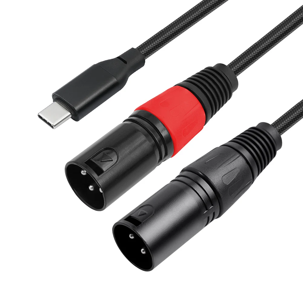 USB-C to Dual XLR 3Pin Nylon Braided USB C to XLR Male Stereo Audio Cable for iPad Laptop Phone Speakers Amplifier Mixer