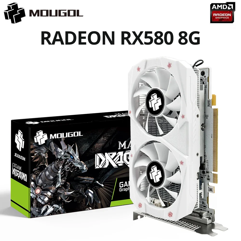 MOUGOL Radeon RX580 2048SP 8G Graphics Card GDDR5 Memory AMD Gaming Card 256Bit DP DVI Interface Directx12 for Desktop Computers