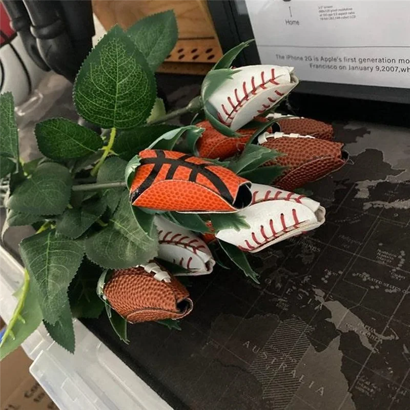 2025 Newsoftball Rose Sport Leather Rose Handmade Artificial Softball Flowers Gift For Softball Mom Fans Team Graduation