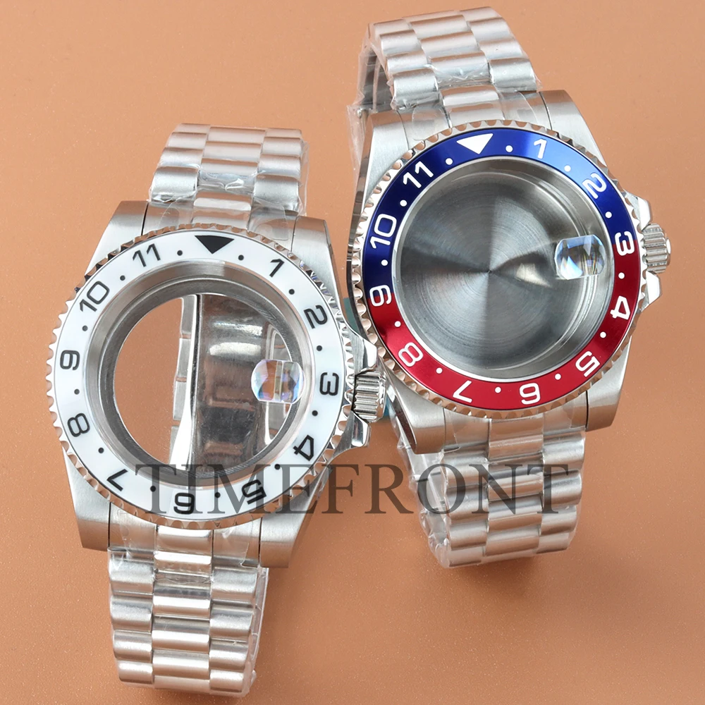 Fit SUB Replacement Accessories 40MM NH35 Silver Watch Case with Presidential Strap For Submariner NH34 NH35 NH36 NH38 Movement