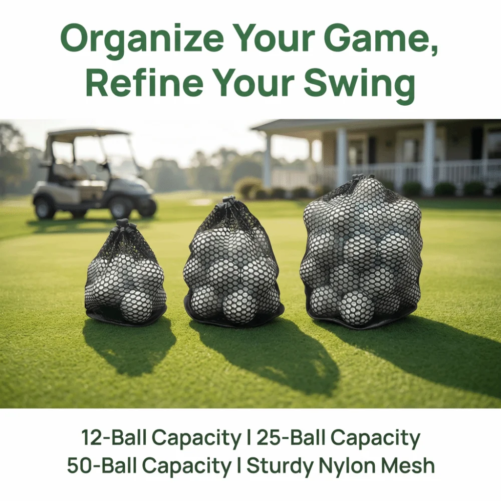 2pcs Durable Nylon Golf Ball Mesh Bag Breathable Mesh Adjustable Drawstring Golf Ball Storage Bag Cord Lock Closure Multi Size