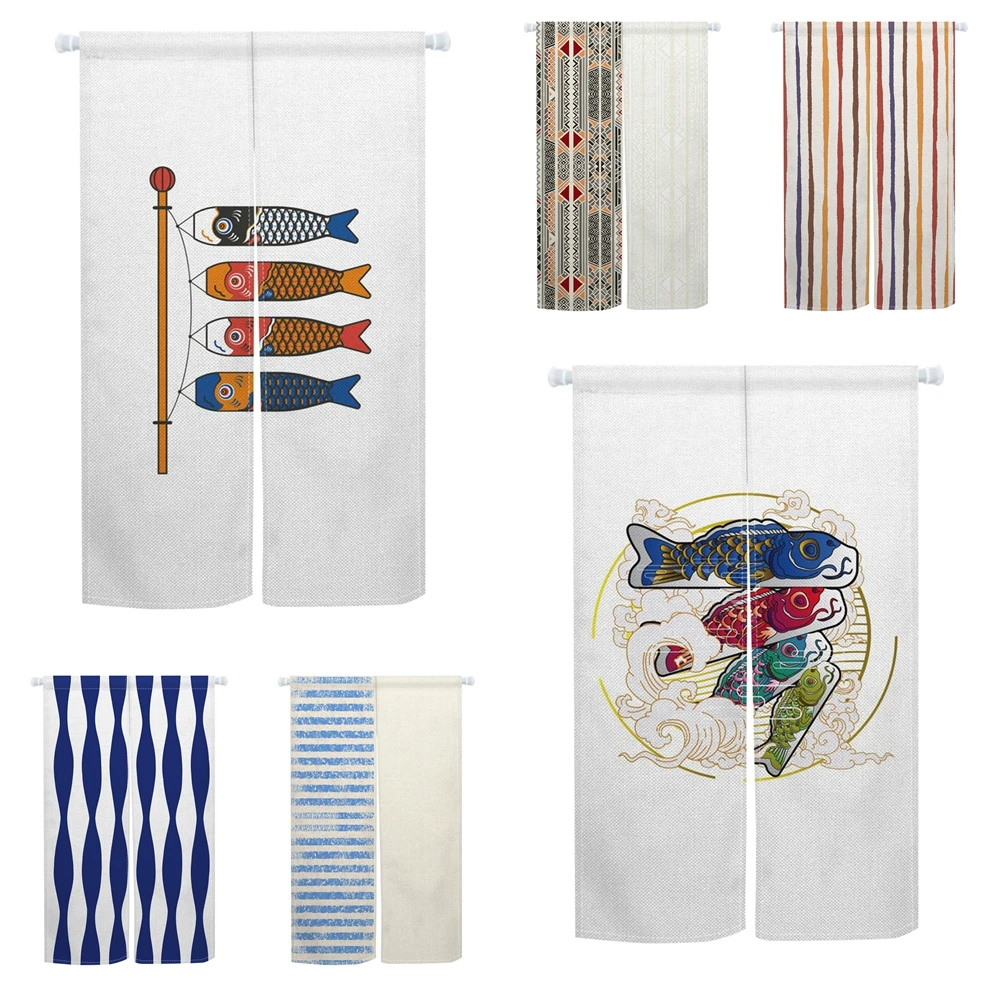 Japanese Carp Flag Noren Door Curtains Wave Kitchen Living Room Partition Izakaya Doorway Blocking Opaque Shading Half Curtain