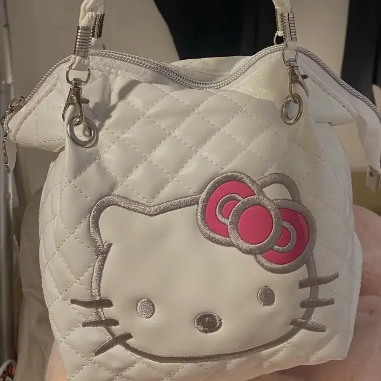 TAKARA TOMY 2022 New Hello Kitty Women's PVC Diamond Embroidery Capacity Tote Bag Girls Cute Sweet White Shoulder Bag