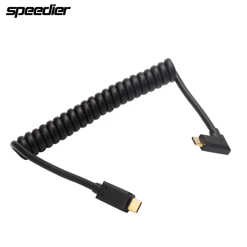 Right & Left Angle USB 3.1 Type-c Male To Male Stretch Spring Curl Flexible Cable 3A Gen2 10Gbps 4K 60HZ USB C Type Coiled Cable