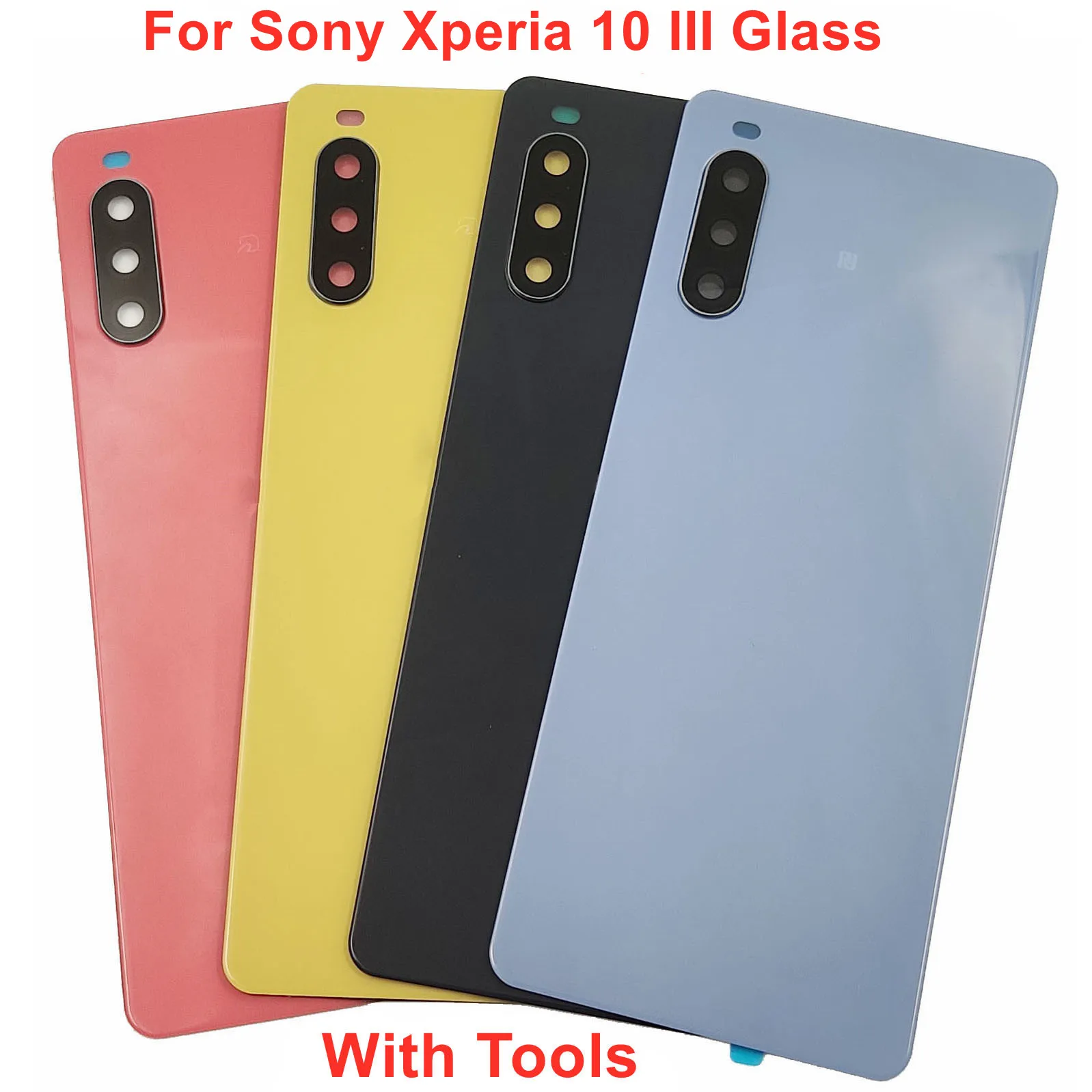 A+++ Gorilla Glass Back Lid Door For Sony Xperia 10 III Hard Battery Cover Rear Housing Shell Case With Camera Lens Adhesive