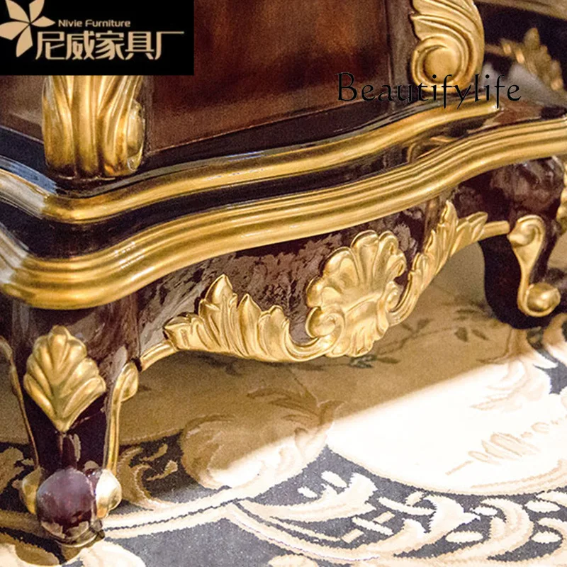 Neoclassical  gold and silver foil dining table luxury long  wine table marble dining table and chair combination