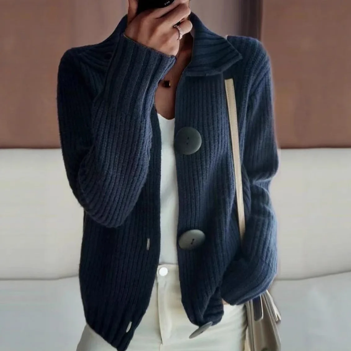 

Women's Long Sleeve Cardigan Loose Casual Fit Knitted Sweater Autumn Winter New Style Large Button Casual Outerwear Female