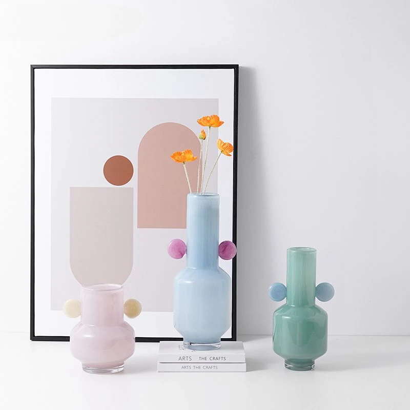 Stained Glass Vase Cartoon Flower Vase with Two Ears Floral Arrangement Accessories Flower Pot Room Decoration Accessories