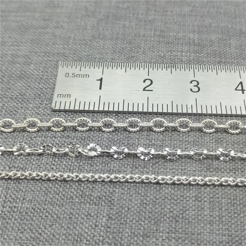925 Sterling Silver Bulk Twist Cable Chains Hammered Heart Tapped Cable Chain 100cm/3.28ft