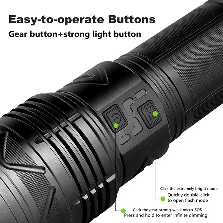 YYHC Self Defense Flashlight World\'s Most Powerful Camping LED Rechargeable Lamp Electric Teaser High Power Lantern Torch Light