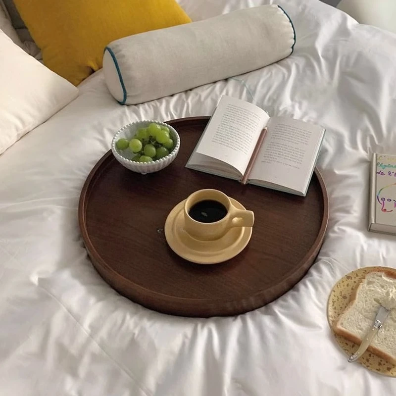 

Ретро поднос из цельного дерева, круглый деревянный поднос для хранения, обеденная тарелка, торт, хлеб, кофе, фруктовая тарелка, поднос, скандинавские фото украшения, декор