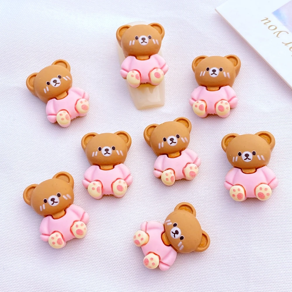 20Pcs New Cute Mini Resin 13*17mm Pink Bear Series Flatback Ornament Jewelry Making Manicure Hairwear Accessorie