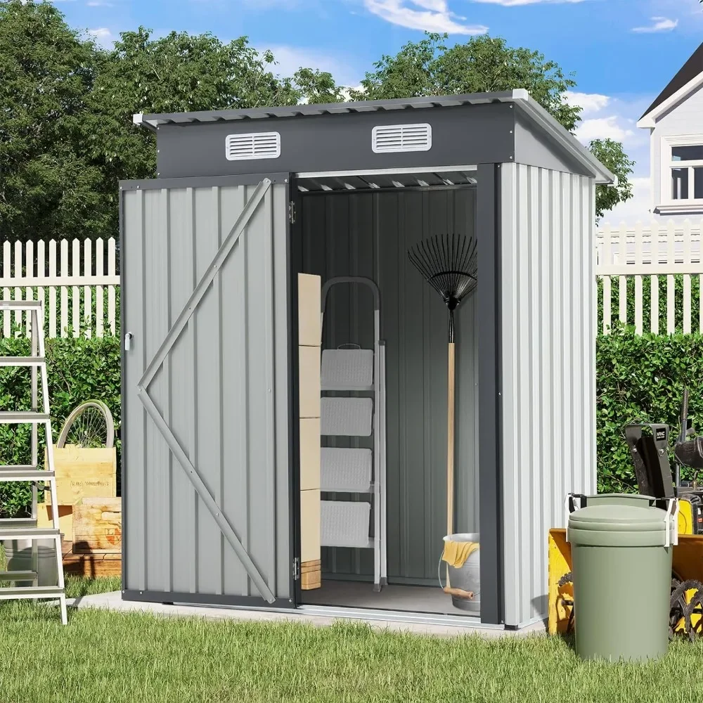 

5 x 3 ft Outdoor Storage Shed, Galvanized Steel Metal Garden Shed, Single Swing Door W/Lock,