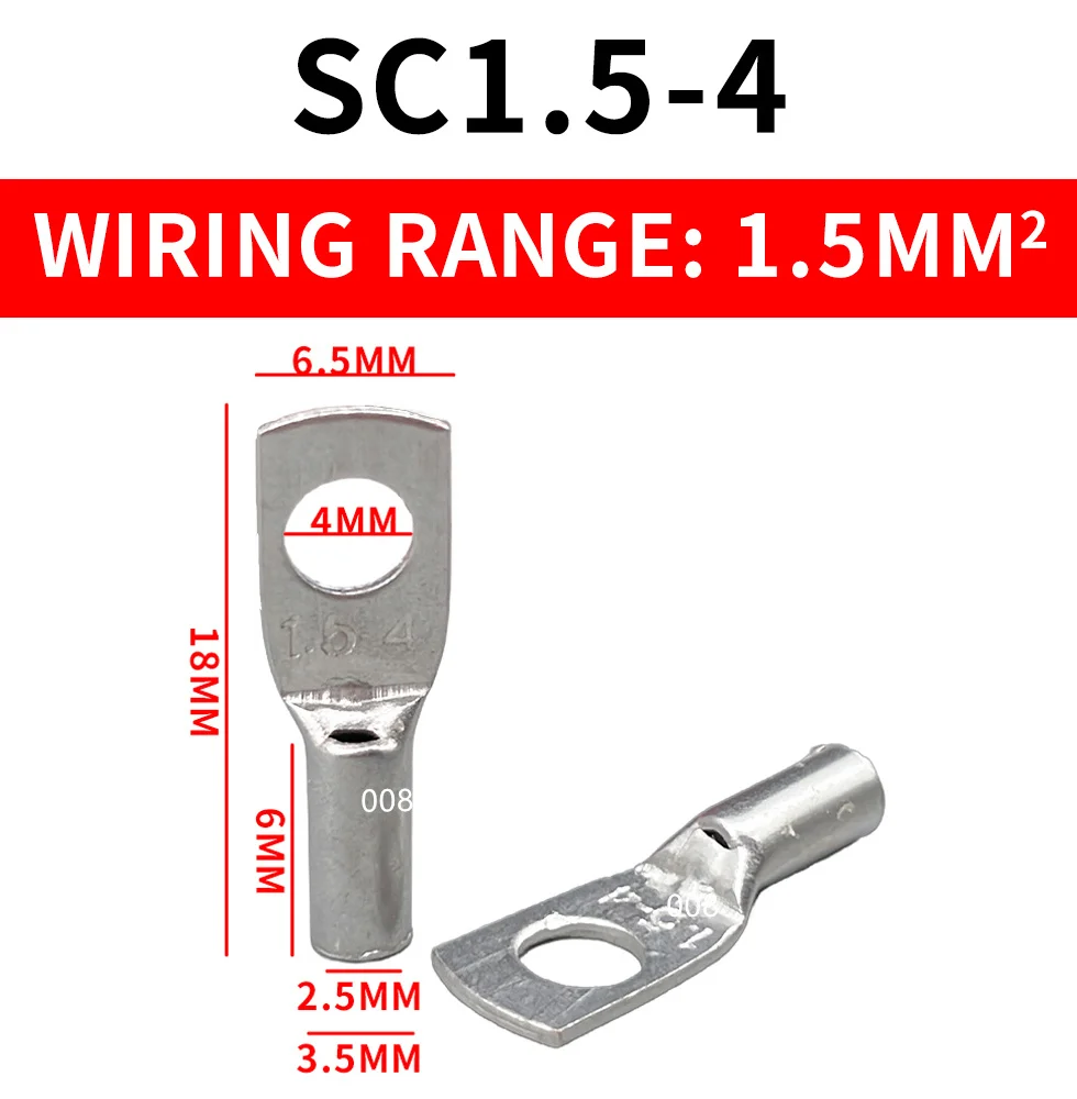 SC1.5-4 SC1.5-5 SC1.5-6 2.5 Tin Plated Copper 4mm 5mm 6mm Bolt Hole 1.5mm2 Cable Wire Cable Lug Battery Connector Crimp Terminal