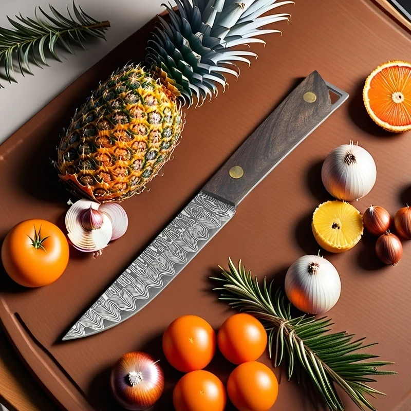 Damascus Pattern Blade Kitchen Knife Boning Knife Hand Forged Fillet Knife Meat Fruit Vegetables Fish Chef Knife