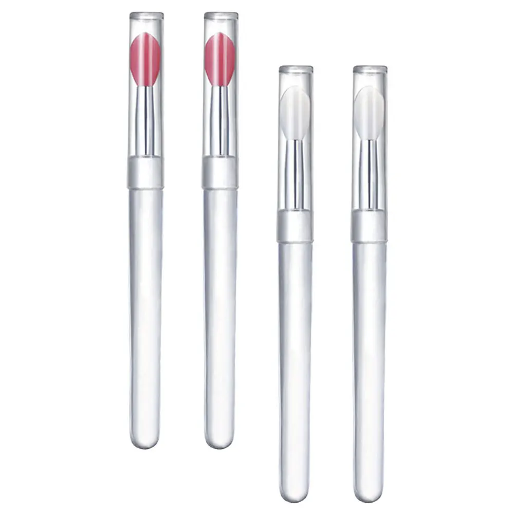 4 applicatori per rossetto con coperchio per pennello per labbra in silicone, strumenti per trucco multifunzione coperti per ombretto per la cura delle labbra