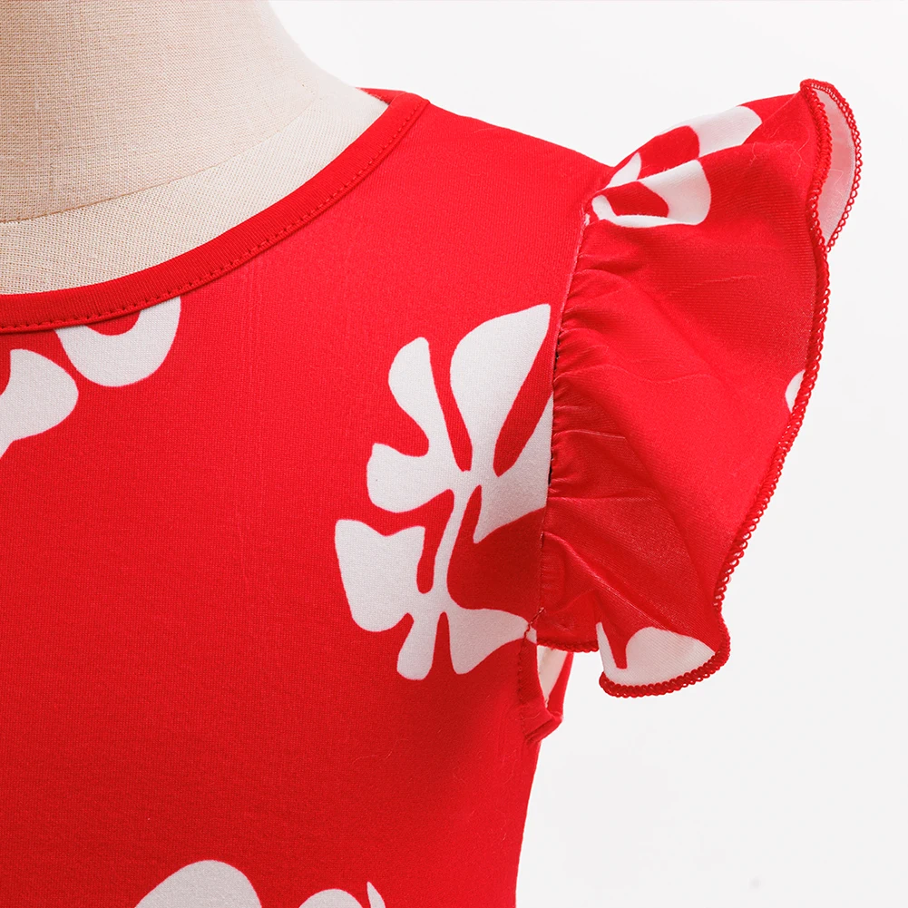 فستان للفتيات الصغيرات في هاواي ذو أوراق حمراء مع دبوس شعر على شكل زهرة Luau Flower Lei مجموعة لزي حفلات الهالوين للأطفال الصغار #4