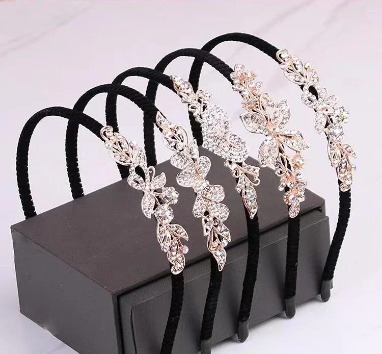 9 Styles New Bowknot Maple leaf Gem Headbands For Women Girl Diamond Rhinestone Woman Accessori Geometric Flower Thin Hairbands