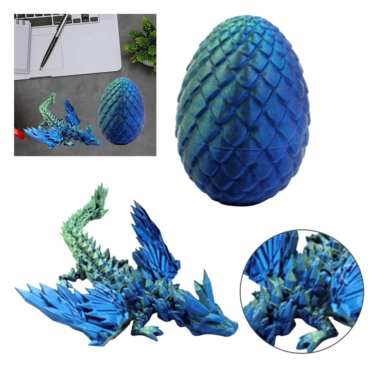 A72P 3D Printed Dragon in Egg Full Articulated Dragon Crystal Dragon Office Desk Toy