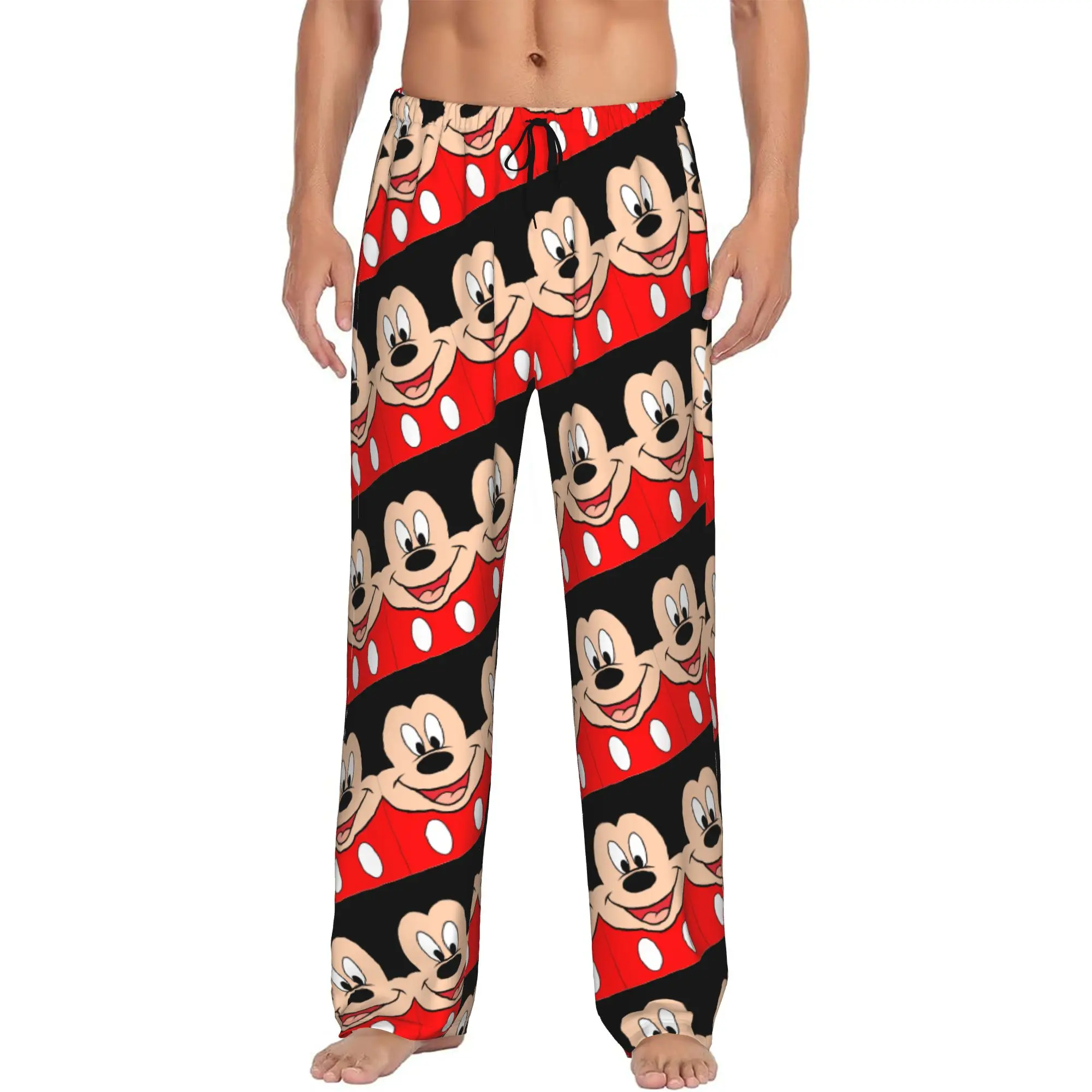 Pantalones de Pijama Personalizados con Diseño de Mickey Mouse para Hombre, Ropa de Dormir con Estampado de Anime, Pantalones de Descanso Elásticos con Bolsillos