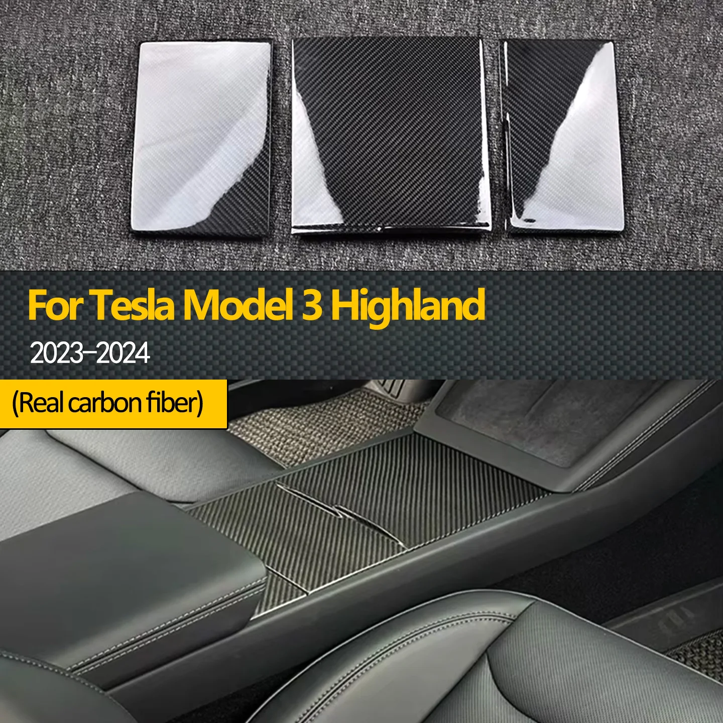 

For Tesla Model 3 Highland 2023 2024 Dry Carbon Fiber Center Console Cup Holder Panel Trim Cover Car Interior Accessories Sticke