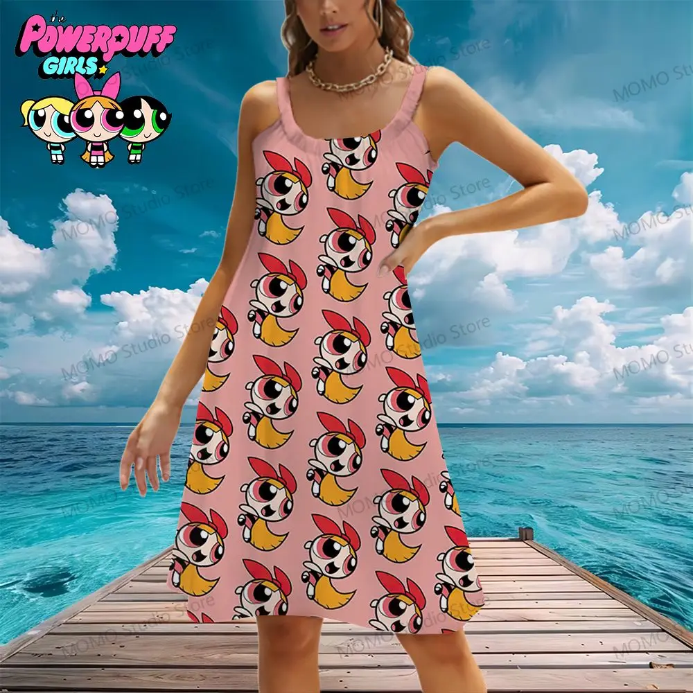 Women's Beach Dress Sling The Powerpuff Girls Kawaii Summer Cool S-3XL Female Clothing Evening Dresses 2024 Lovely Cheap Clothes