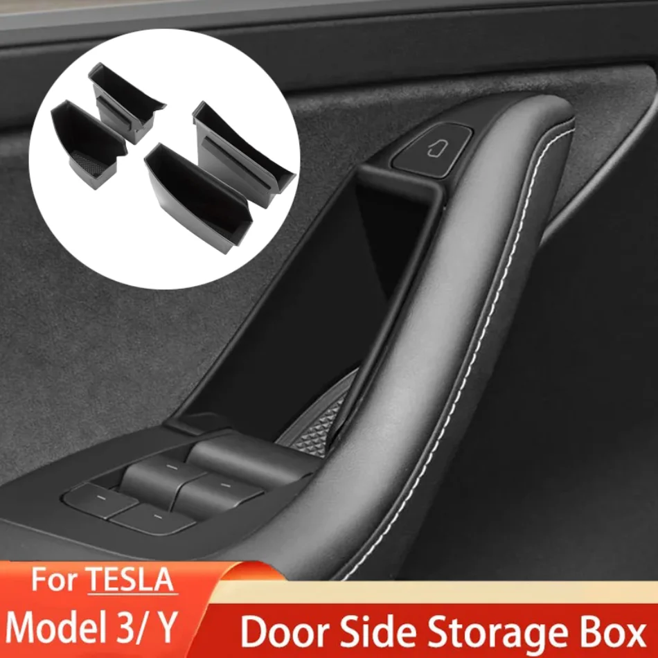 

Door Side Storage Box for Tesla Model 3 Y 2017-2023 Handle Pocket Armrest Front and Rear Door Storage Organizer Accessories