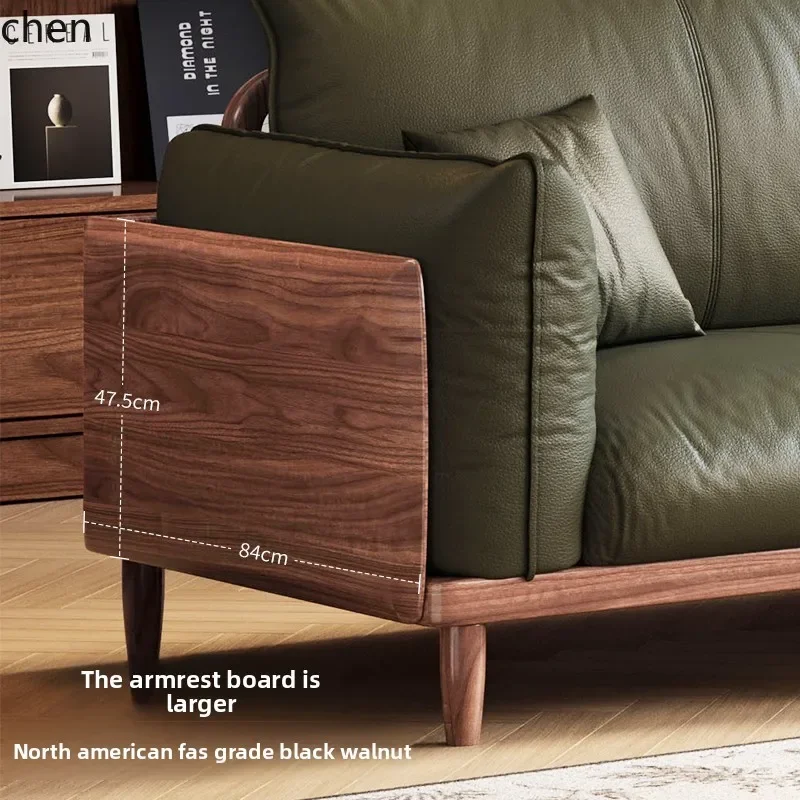 DSA Black Walnut Solid Wood Sofa Set for Small Living Rooms, Straight Row Sofa