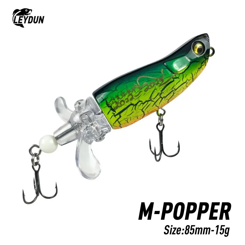 Popper Fishing Lures Top Water Hard Baits Whopper Plopper Soft Rotating Tail 85mm 15g Popper Wobblers For Bass Pike