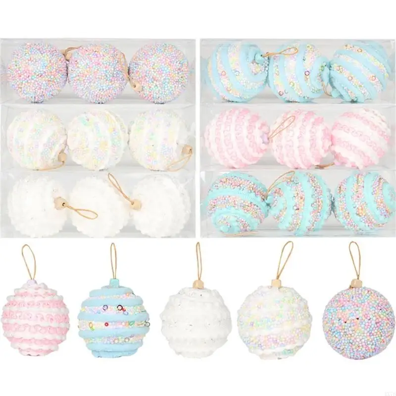 4X7B 3Pieces Macaron Tone Foam Baubles Hanging Sphere For Christmas Tree Decoration