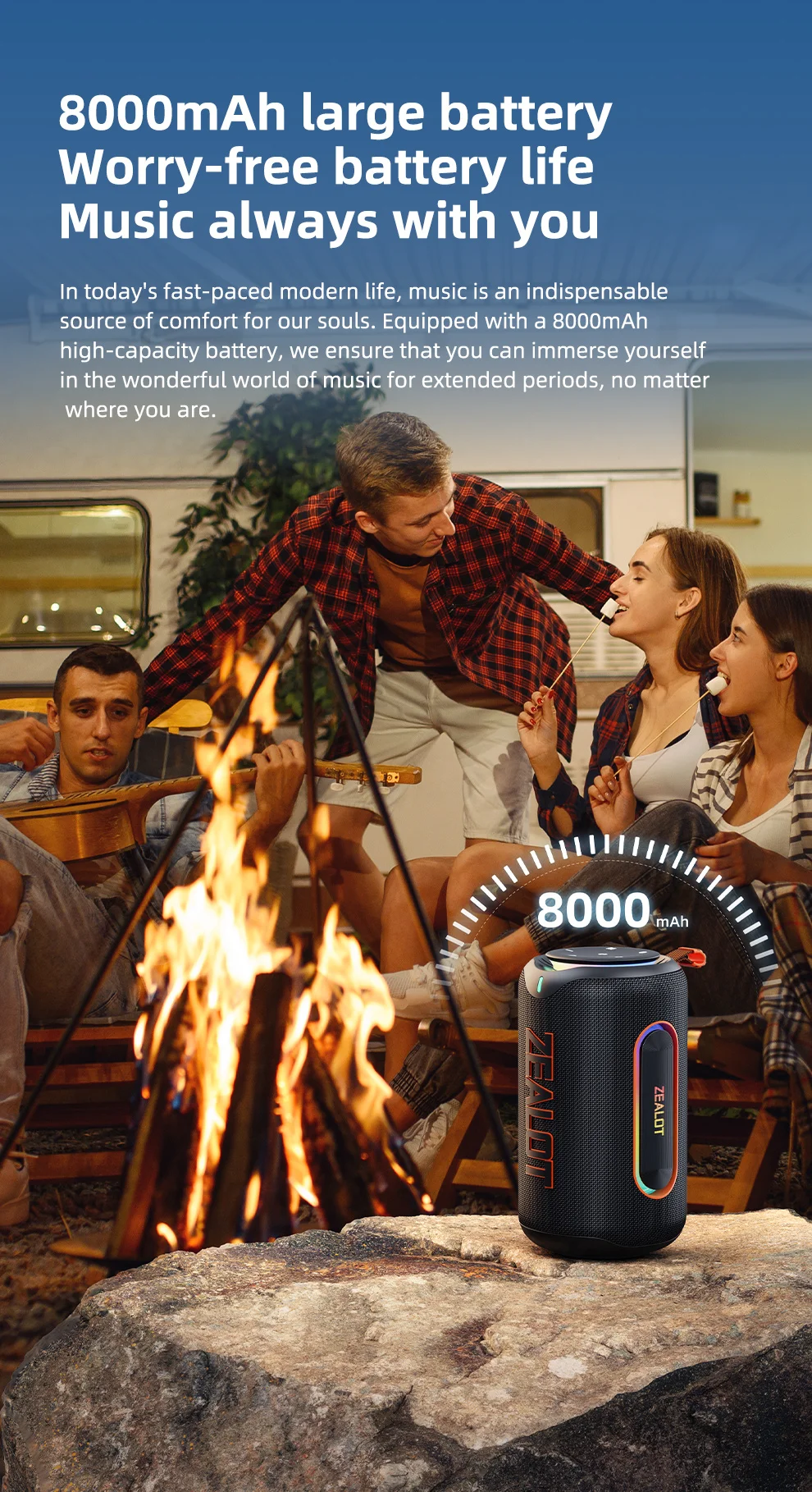 ZEALOT-MP1 Bluetooth-Lautsprecher für den Außenbereich, 60 W Ausgangsleistung, Bluetooth 5.3-Lautsprecher, Stereo-Sound, IPX6 wasserdicht, Micro-SD-Karte, RGB-Licht – Detail 6