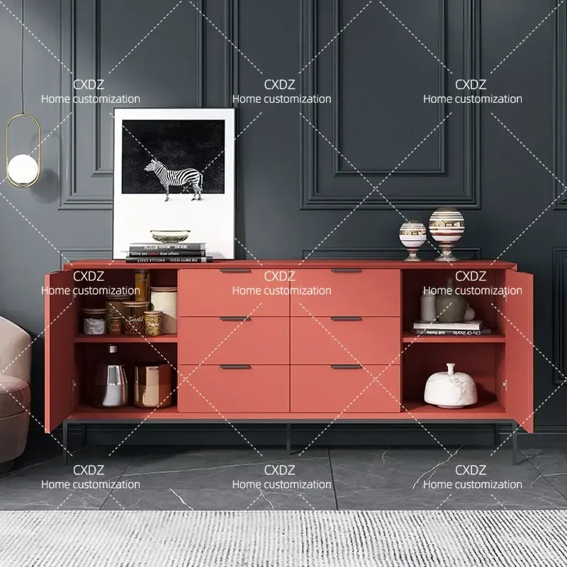 Italian Minimalist Light Luxury Painted Dining Side Cabinet Tall Solid Wood Living Room Modern Decorative Storage Cabinet