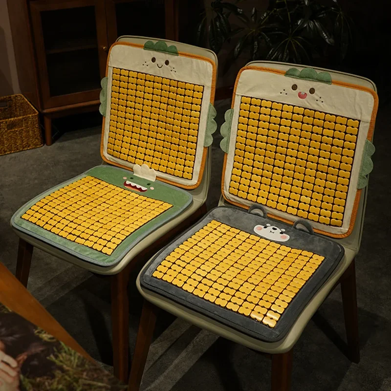 Cartoon Bamboo Mat Cooling Chair Cushion A-Side Plush B-Side Cool Four-Season Hip Pad Soft Breathable Office Car Accessories