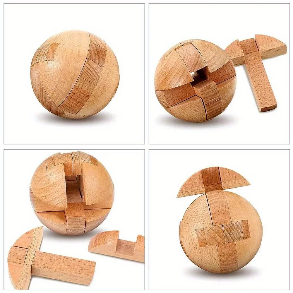 

2026-1pc Wooden Puzzle, Magic Ball Brain Teaser Toy, Intelligence Game, Ball Puzzle Halloween, Christmas, Thanksgiving Day Gift