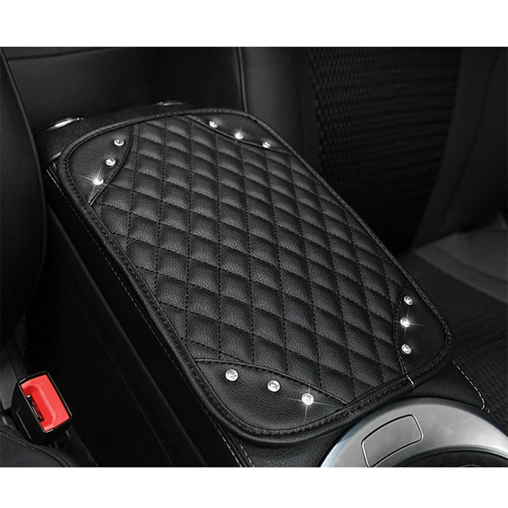 

Black Rhinestone Armrest Pad for Car Center Console Sturdy Easy Install Removable Luxury Rhombus Pattern Elbow Support Pad