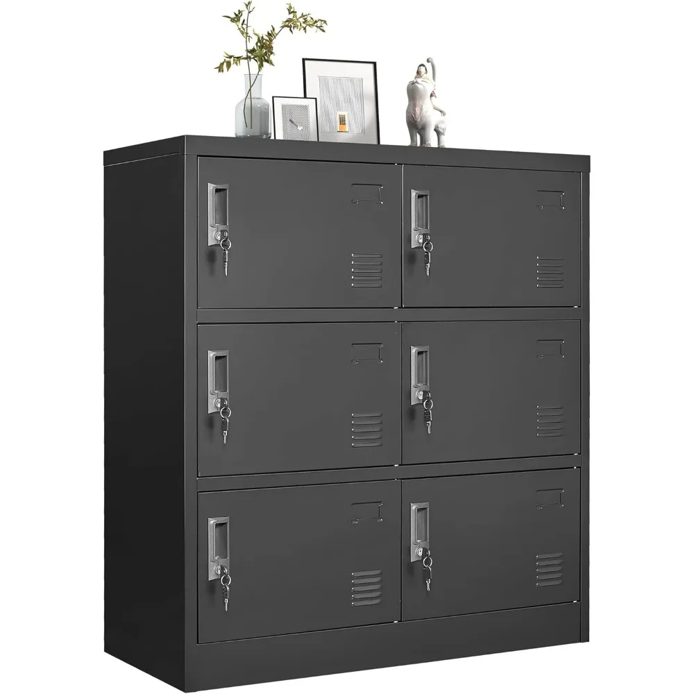 

Metal Lockers for Employees, Office Storage Locker with 6 Doors, Black, 35.43 W x 15.75 D x 39.37 H, Steel Staff Locker Storage