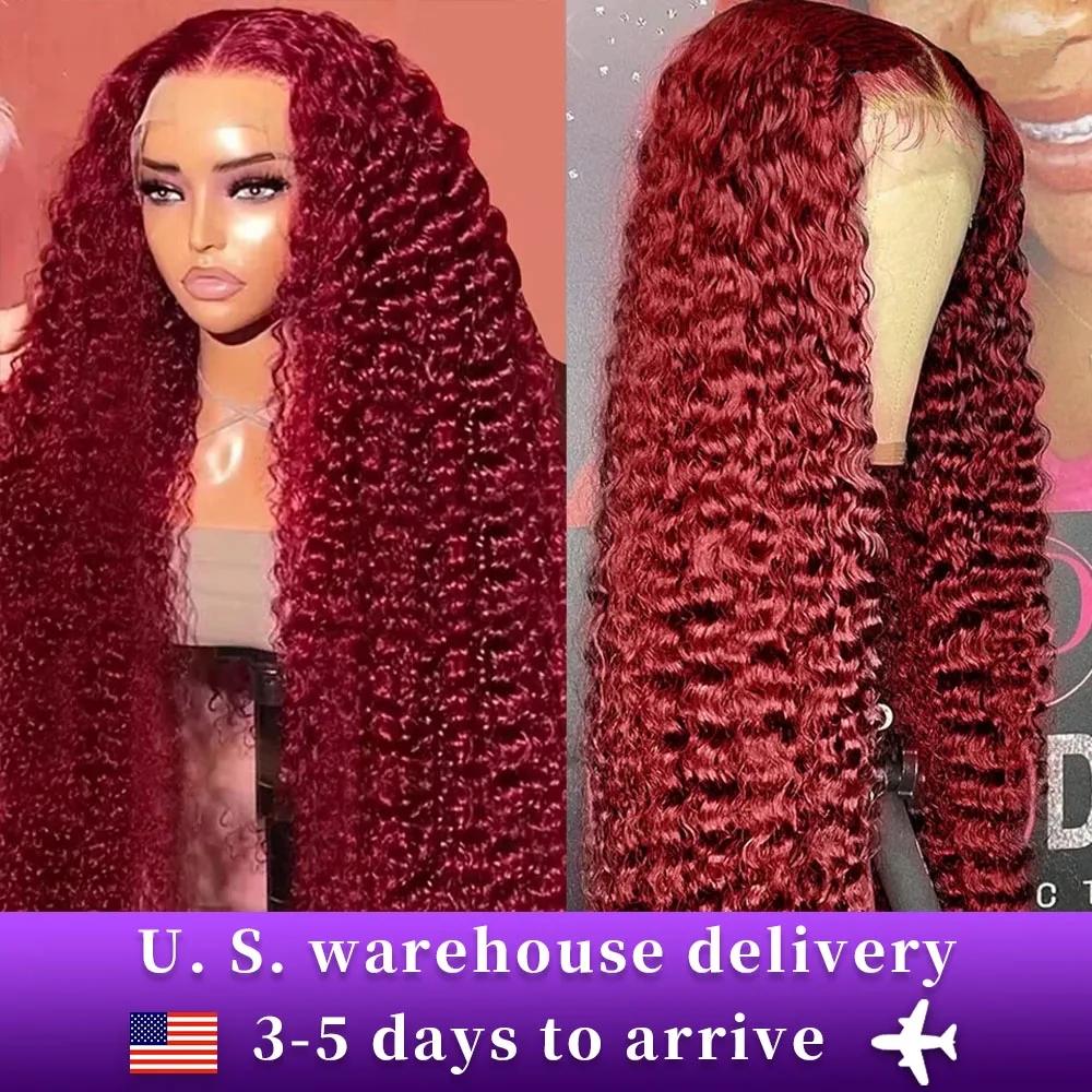 34 Inch Deep Wave Lace Frontal Wigs 13x4 13X6 Red Brazilian Curly Lace Front Wig 99J Burgundy Deep Wave Curly Human Hair Wigs