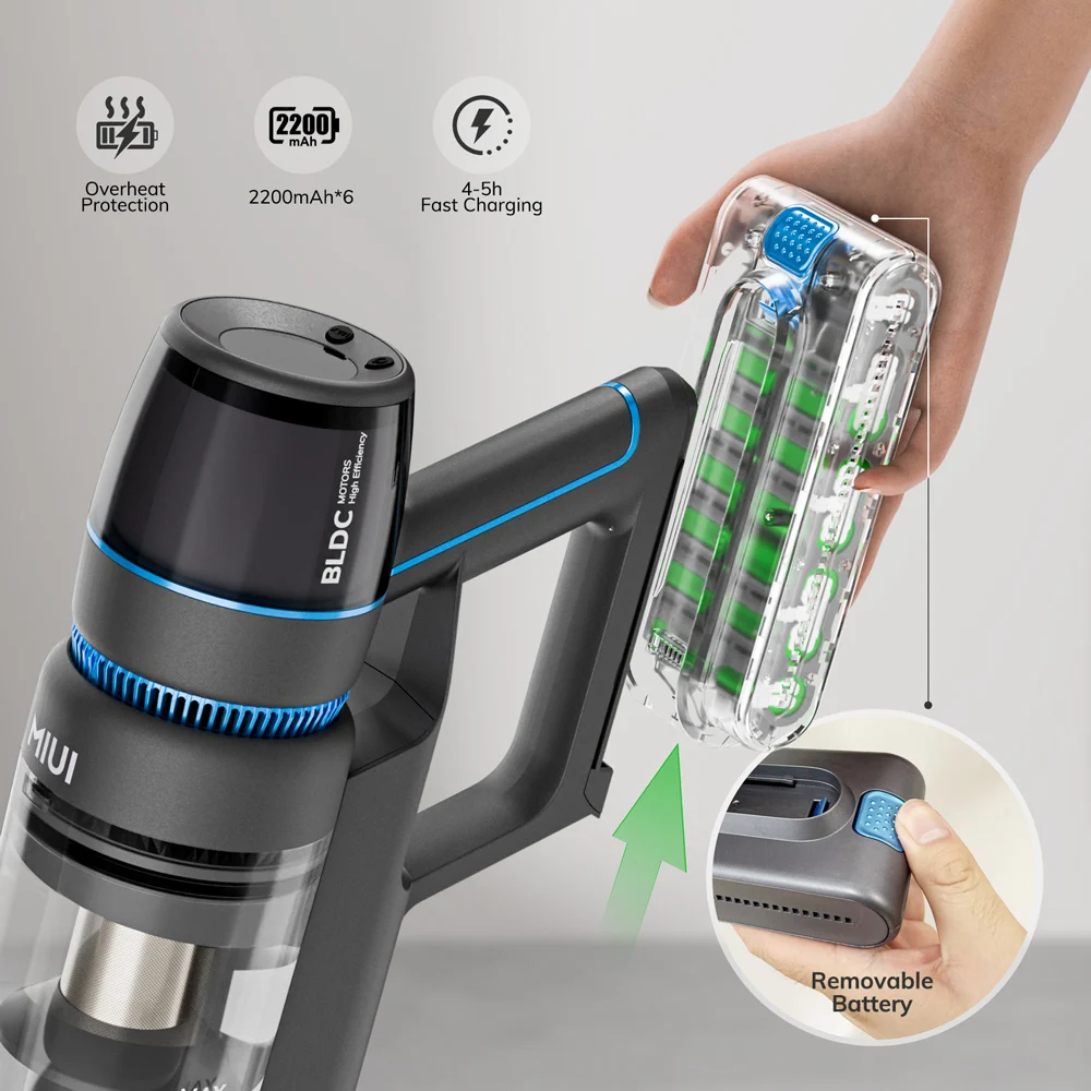 Беспроводной ручной пылесос MIUI со светодиодным дисплеем, 17 кПа, мощное всасывание до 40 минут, беспроводной пылесос для дома и автомобиля