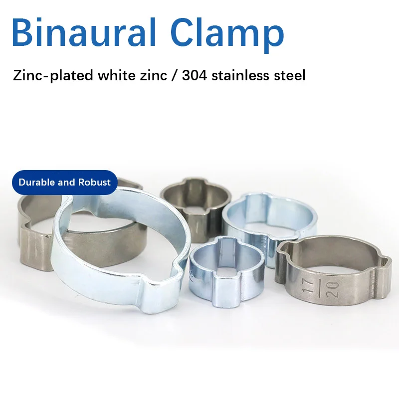 10pcs 304 Stainless Steel/White Zinc Plated Double Ear Clamp Ring Iron Galvanized Hose Clamp Double Ear Adjustable Clamp