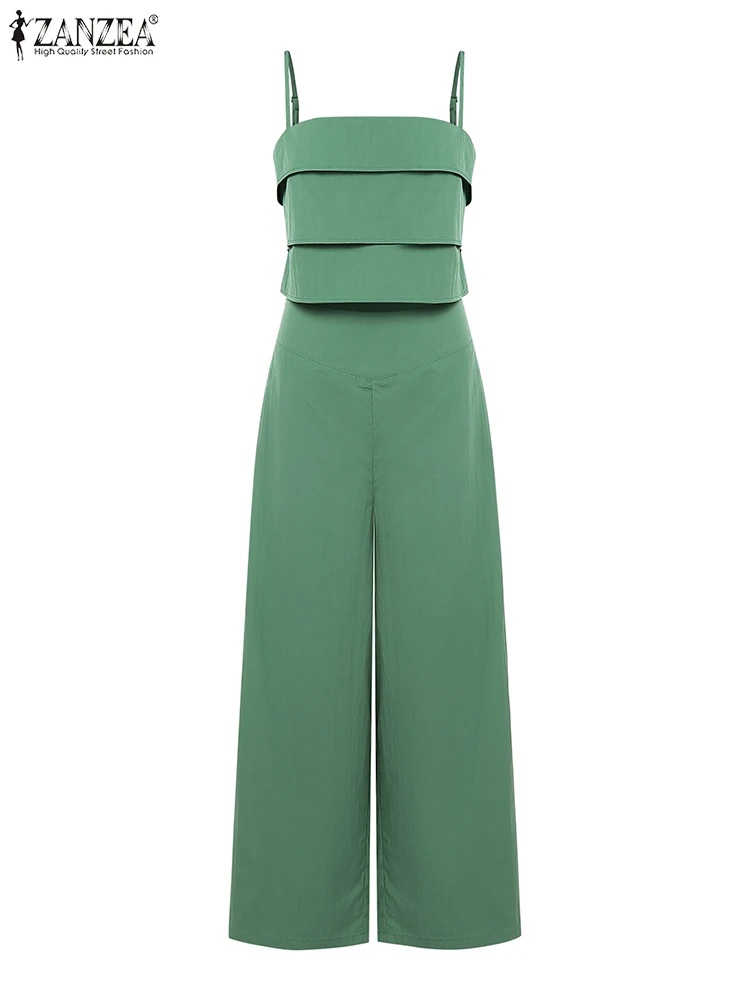 ZANZEA femmes pantalons ensembles rétro sans manches débardeurs pantalons à jambes larges solide élégant bureau dame costumes 2025 décontracté correspondant ensembles