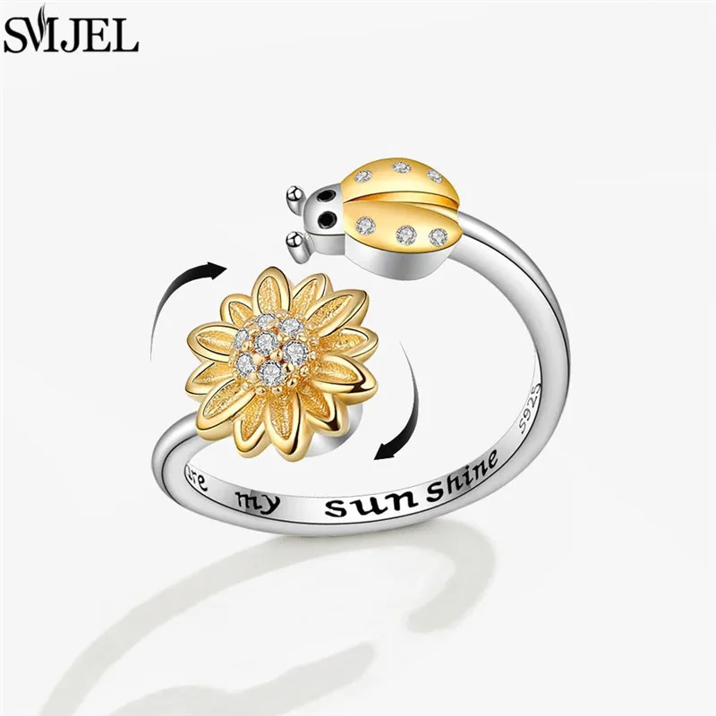 Korean Fashion Daisy Spinner Fidget Ring Multiple Style Sunflower Rose Snowflake Rotate Freely Anti Stress Anxiety Rings Wedding